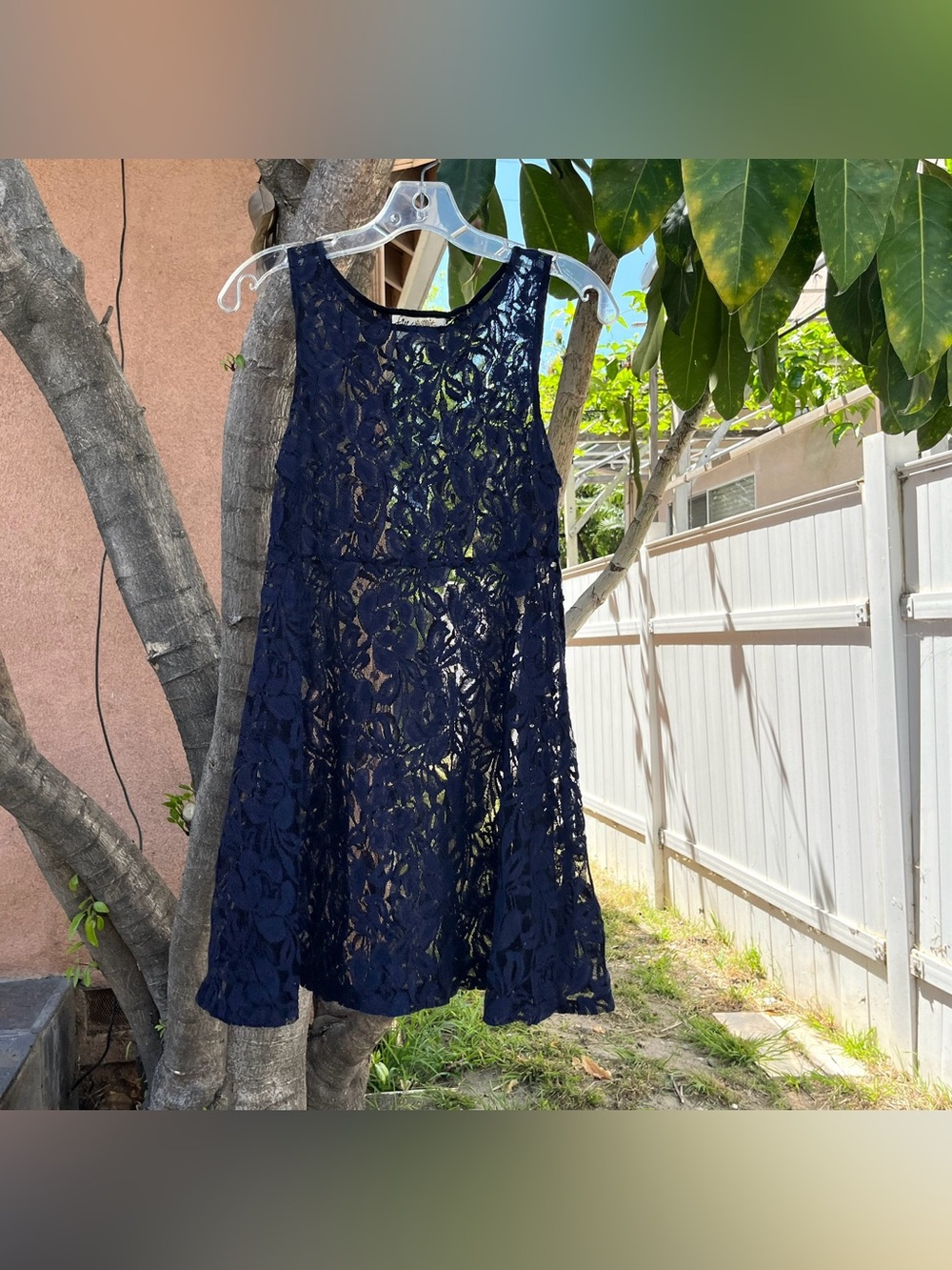 Free People Miles of Lace Sheer Dress Navy Blue A-line Dress (NOT LINED)